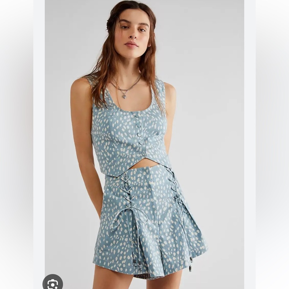 Free People Blue and White Patterned Women Shorts